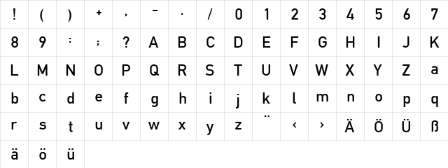 DIN1451EF Regular  glyph index