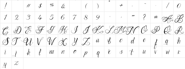 One Chance Scrip Regular  glyph index