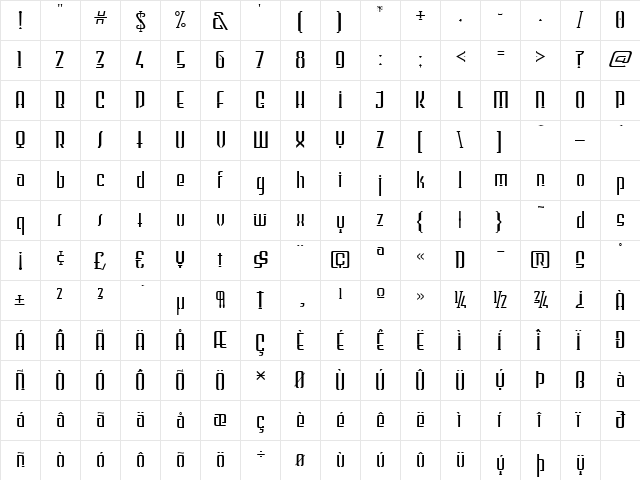 WILD1 Firstvision Tekkst Regular  glyph index