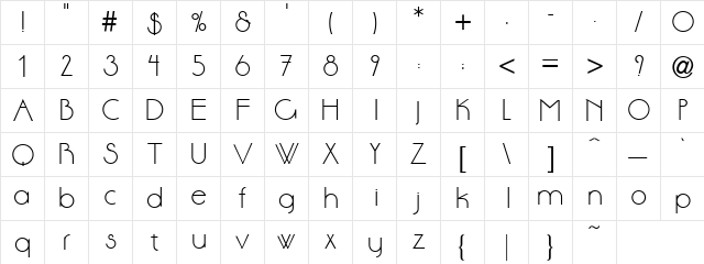 Sonne Regular  glyph index