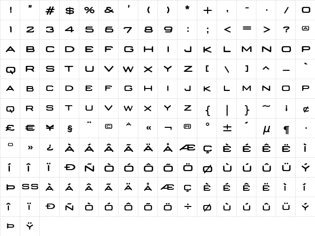 Nedian Medium  glyph index