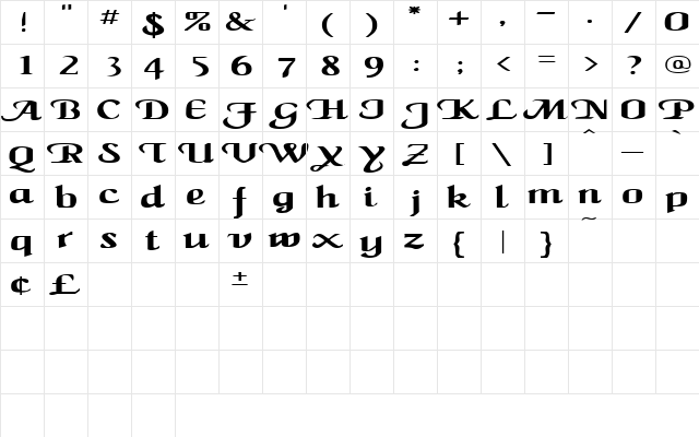 MaidenWordExtended Regular  glyph index