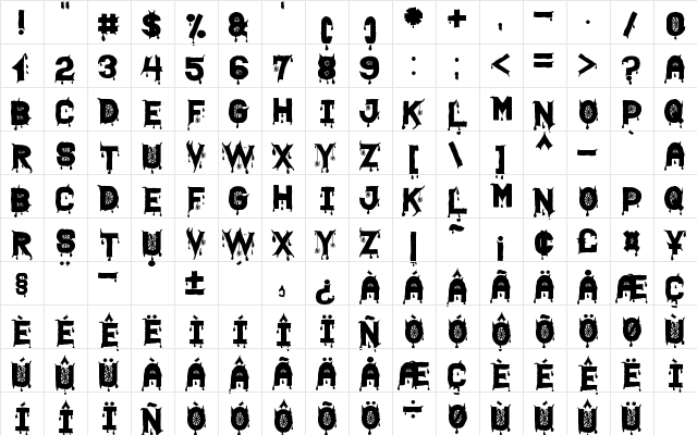 Halloween Scare St Regular  glyph index