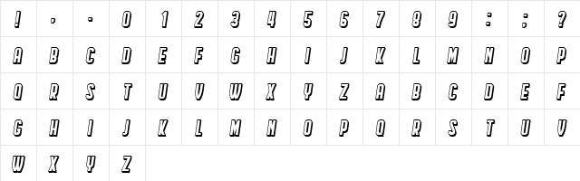 Hindenburg Condensed Shadow Italic  glyph index