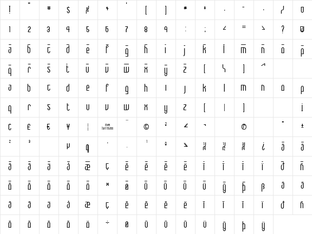 Max Bold  glyph index