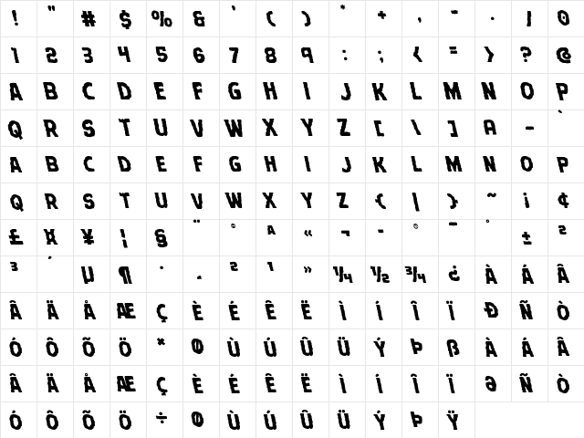 Terror Babble Leftalic Italic  glyph index