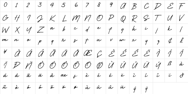 Eleanor Rigby Regular  glyph index