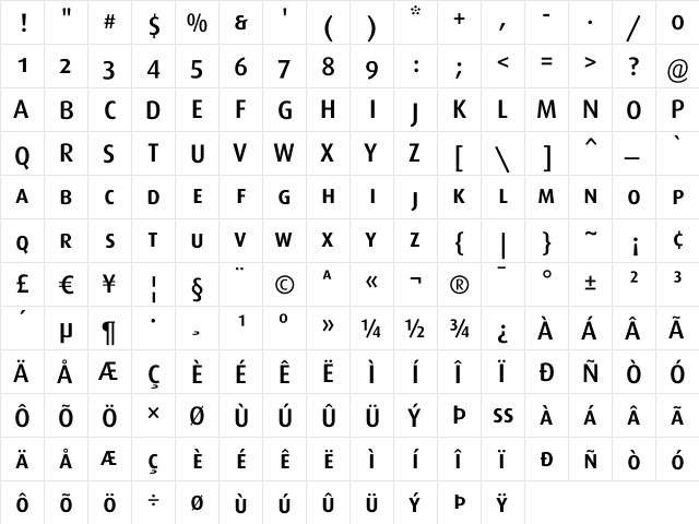 Dax-MediumCaps Regular  glyph index