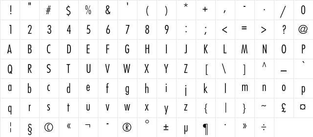 FavoritLightCondC Regular  glyph index