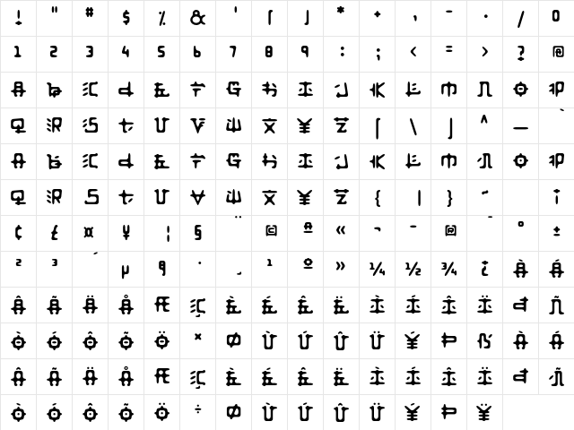 Fusaka Std Regular  glyph index