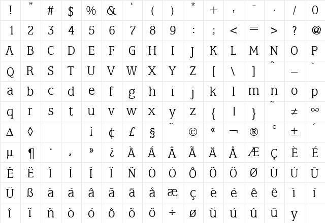 MarburgLight Regular  glyph index