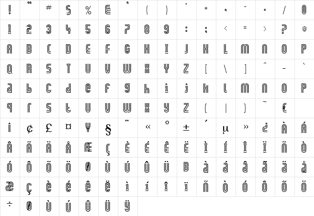 Monopol Regular  glyph index