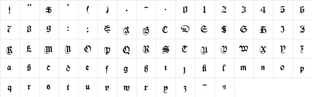 CallifontsD37PostScript Regular  glyph index