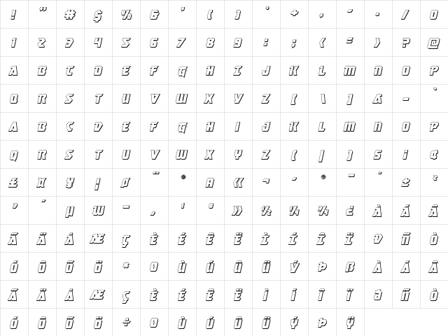 Master Breaker 3D Italic Italic  glyph index