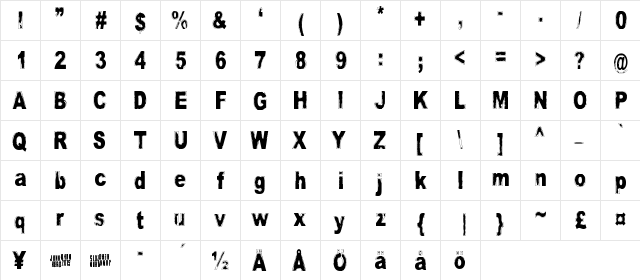 Velvet Queen Regular  glyph index