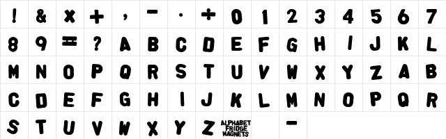 AlphabetFridgeMagnets Regular  glyph index