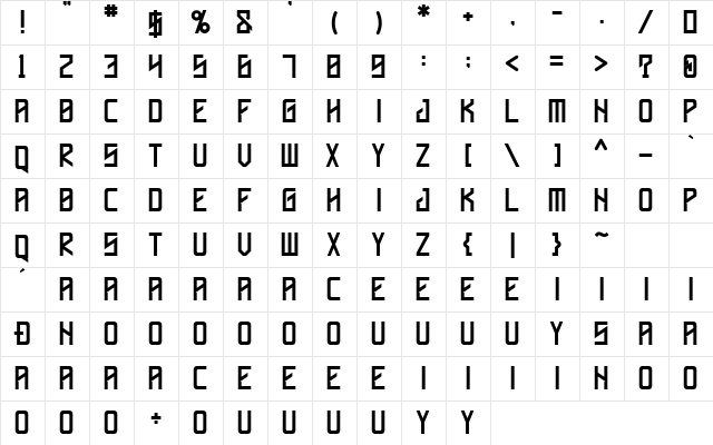 Hallyda Demo Regular  glyph index