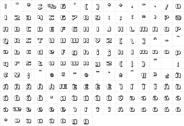 SF Quartzite Shaded Regular  glyph index