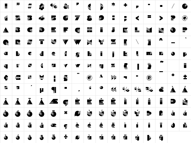 SinaloaD Regular  glyph index