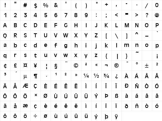 Antique Olive Regular  glyph index