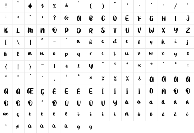 Ice Valley Regular  glyph index