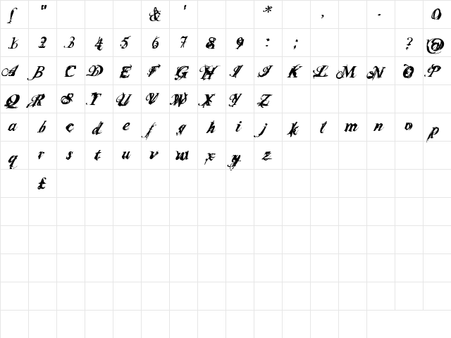 Infiltrace Italic  glyph index