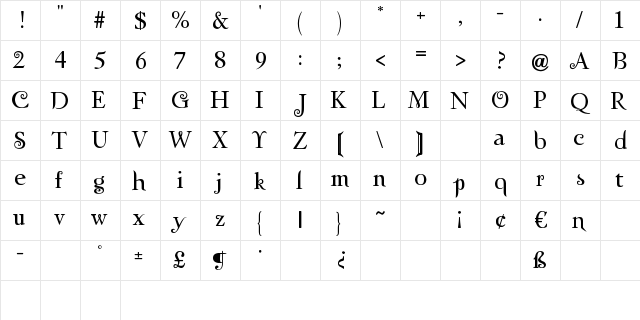 Twilight Regular  glyph index