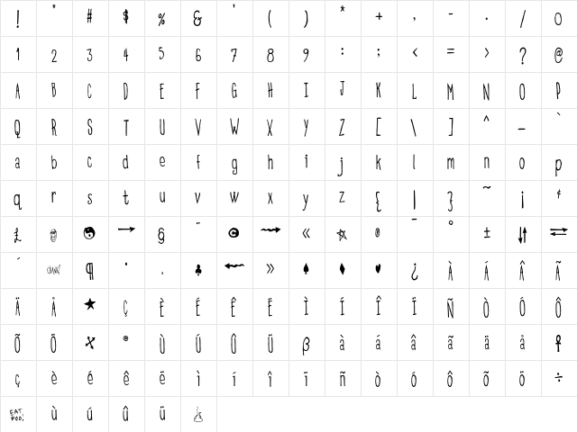 Eatpoo Skinny  glyph index