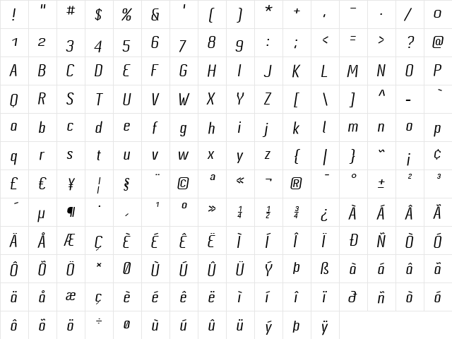 Cynapse Pro OSF Bold Italic  glyph index