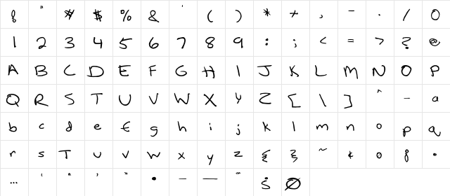Lefty Bold  glyph index