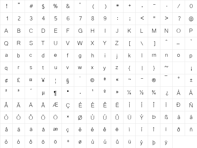 Microsoft Yi Baiti Regular  glyph index