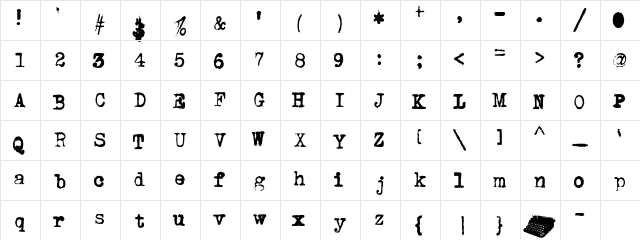LD Underwood Pica Regular  glyph index