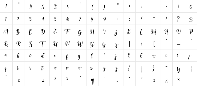 Basyirah Script Regular  glyph index