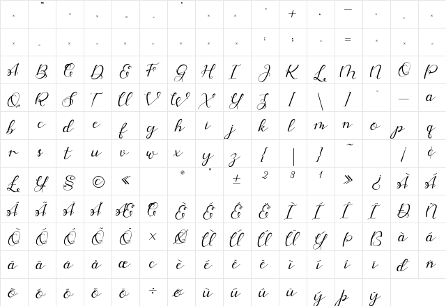 Almahyra Regular  glyph index