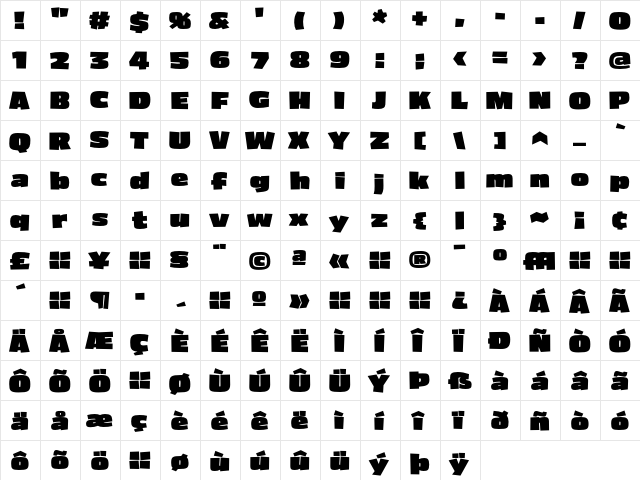 Asphalt Black  glyph index