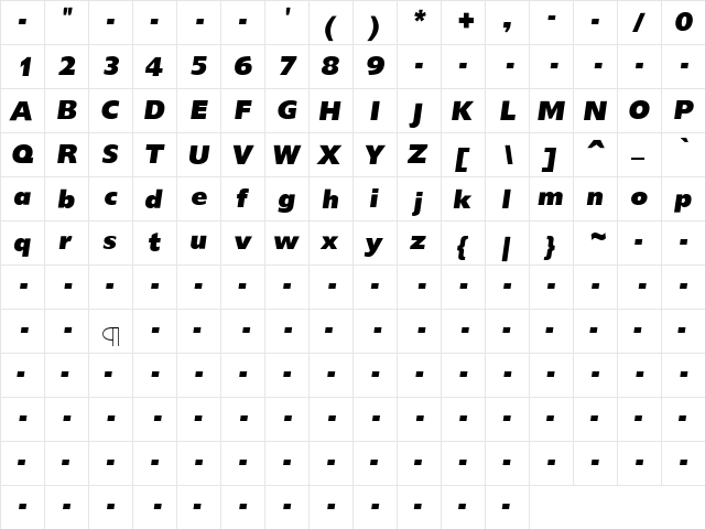 DelargoDT Italic  glyph index