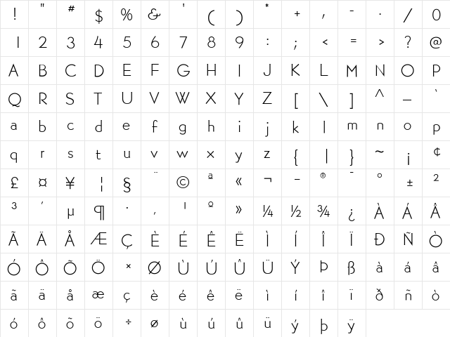 BernhardGothicSG Regular  glyph index