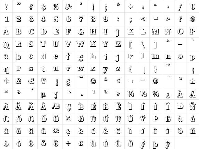 AntiquaSh-Cd-Xbold Regular  glyph index