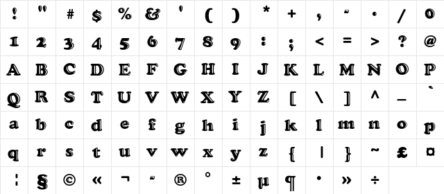 CooperDAT Hilite Regular  glyph index