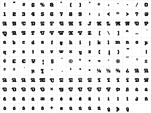 Otis-Poster Regular  glyph index