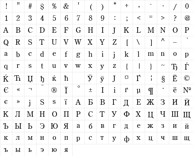 AGCenturion Roman  glyph index