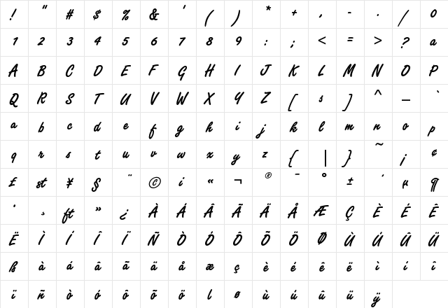 FreestyleScriptEF BoldAlt  glyph index