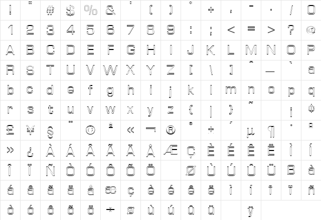 Euro Technic Outline Regular  glyph index