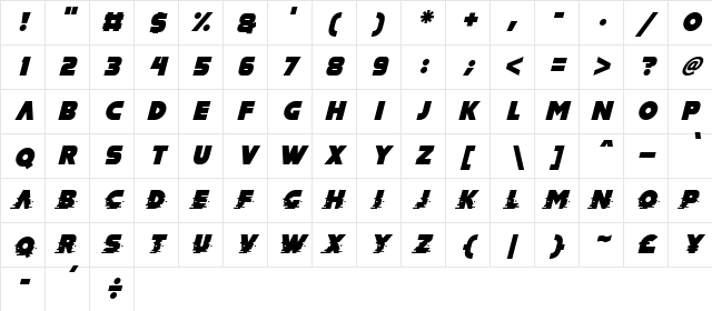 MAD hacker Italic  glyph index