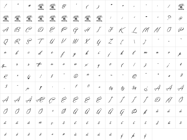 Yaquote Script Personal Use Regular  glyph index