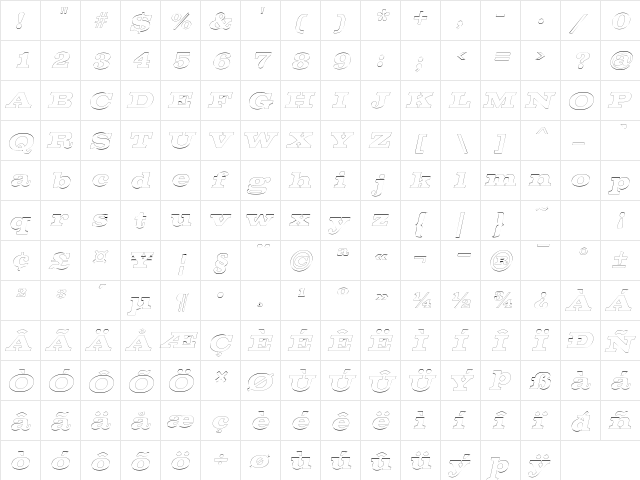 ChestnutOutline Oblique  glyph index