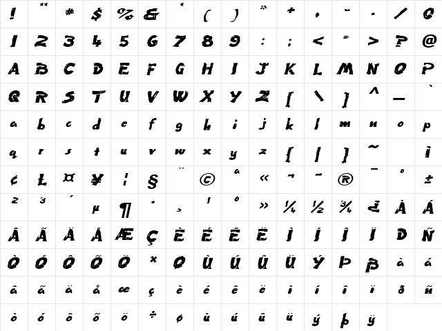 PaintExtended Italic  glyph index