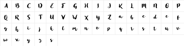 Blusty Script Free Regular  glyph index