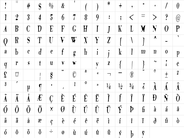 Tidelag Regular  glyph index