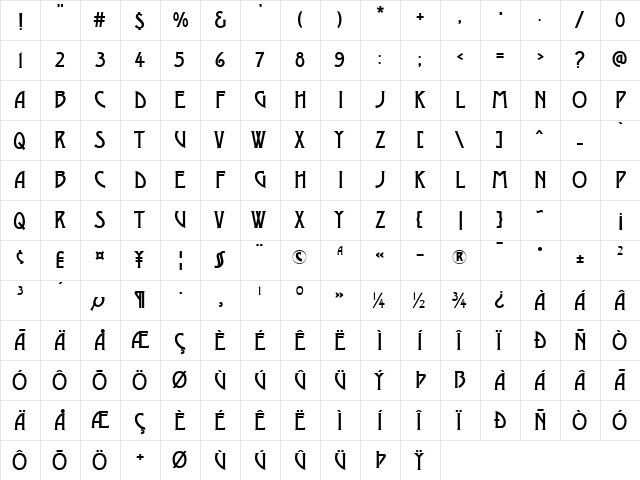 GE Delphinaeus Caps Regular  glyph index